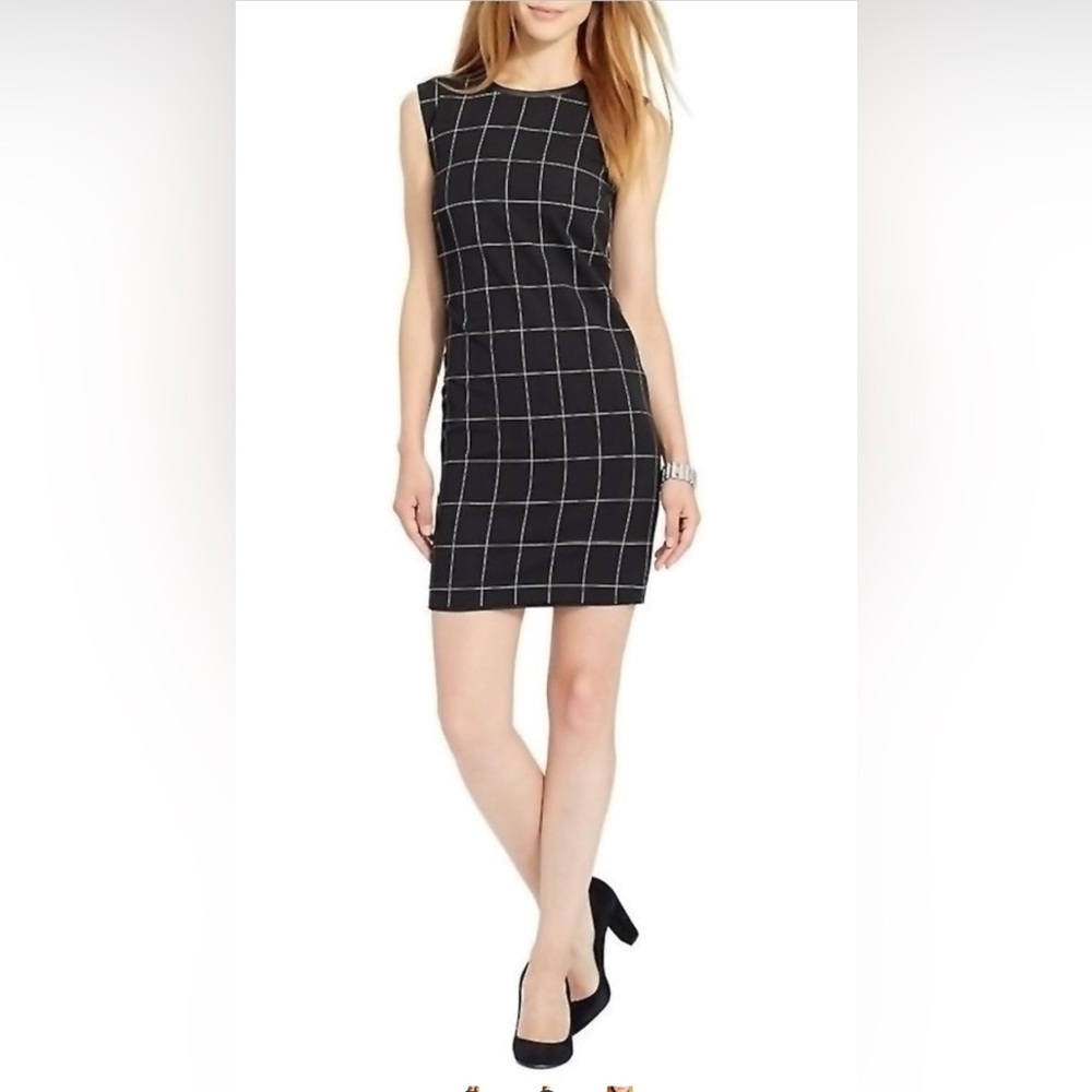 Ralph Lauren Leather Trim Sleeveless Checker Dress